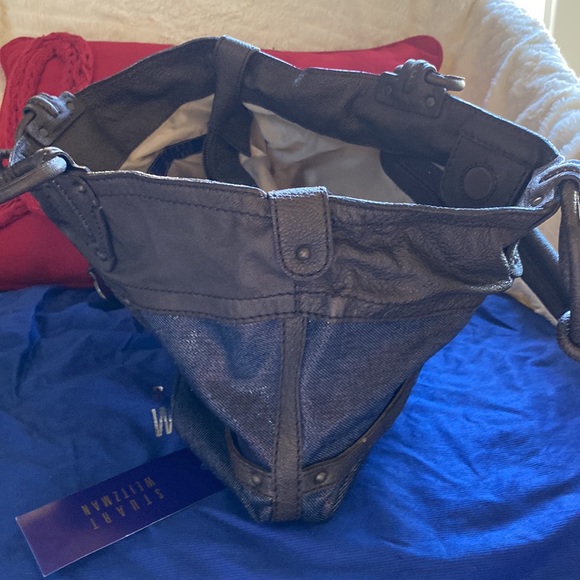 Stuart Weitzman Beautiful Shimmering Bronze Denim Logo Bag NewWithTags - Picture 13 of 15